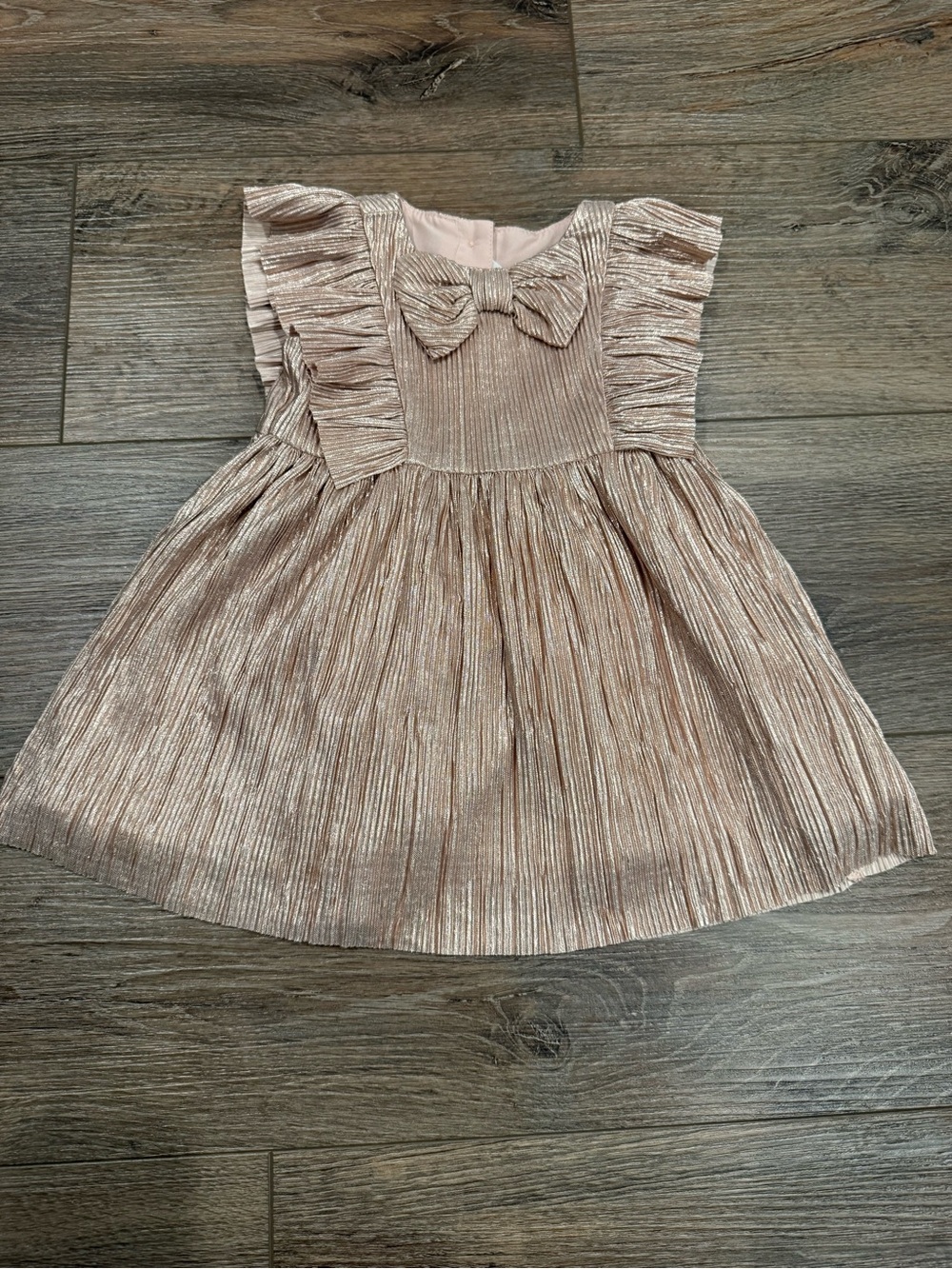 Janie and Jack Girls' Shimmer Rose Gold Bow Ruffle Party Dress, NEW